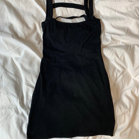 Black Bodycon Caged Back Mini-dress Size L - Picture 2 of 2